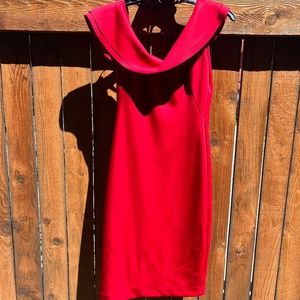 Black Halo Eve Red Dress, Open Back with Ruffled Detailed, Draped Neckline